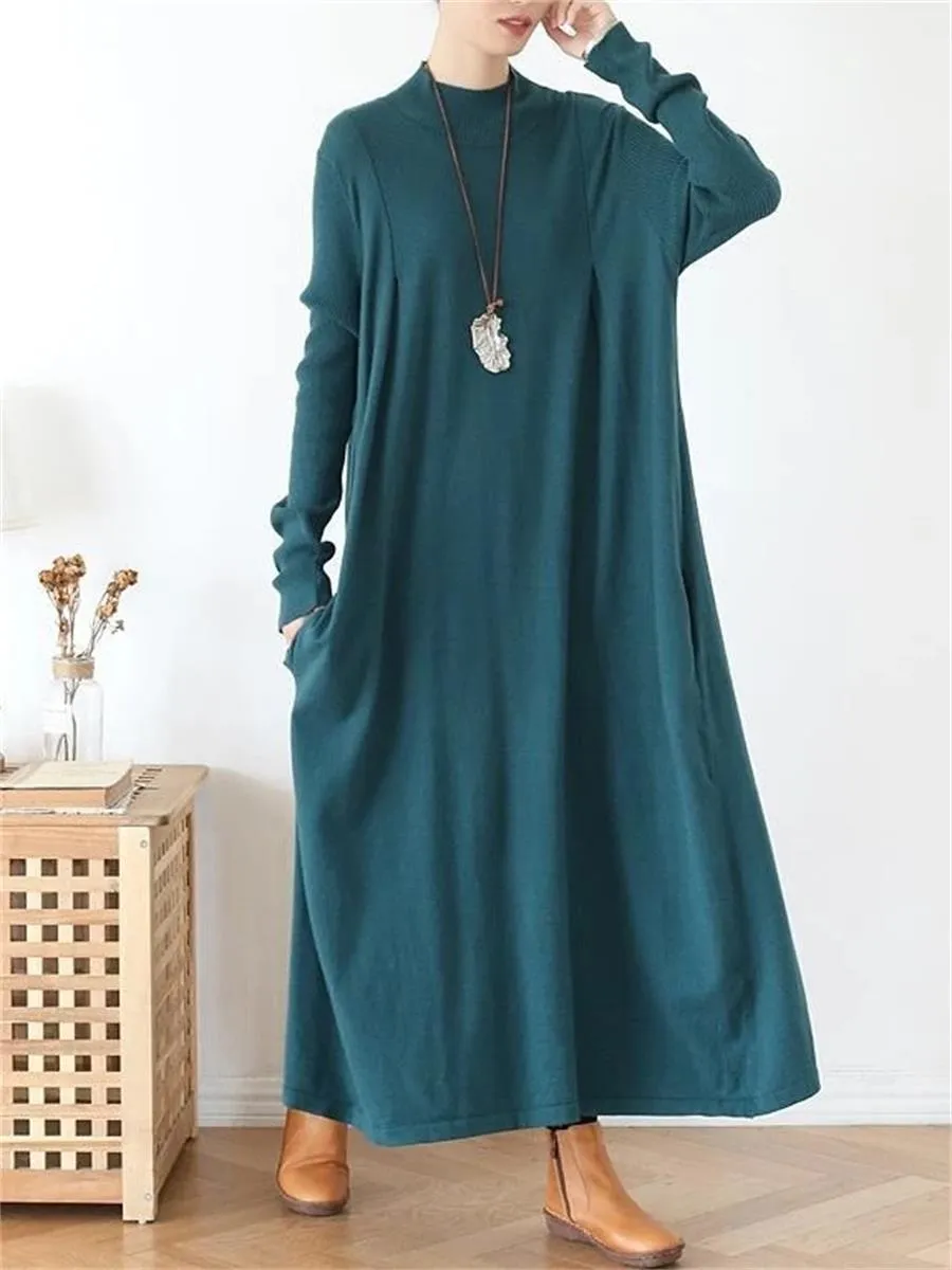 Autumn Solid Color Comfortable Loose Women'S Sweater Dress