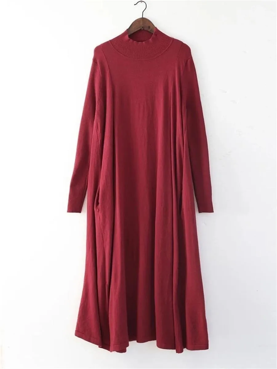 Autumn Solid Color Comfortable Loose Women'S Sweater Dress