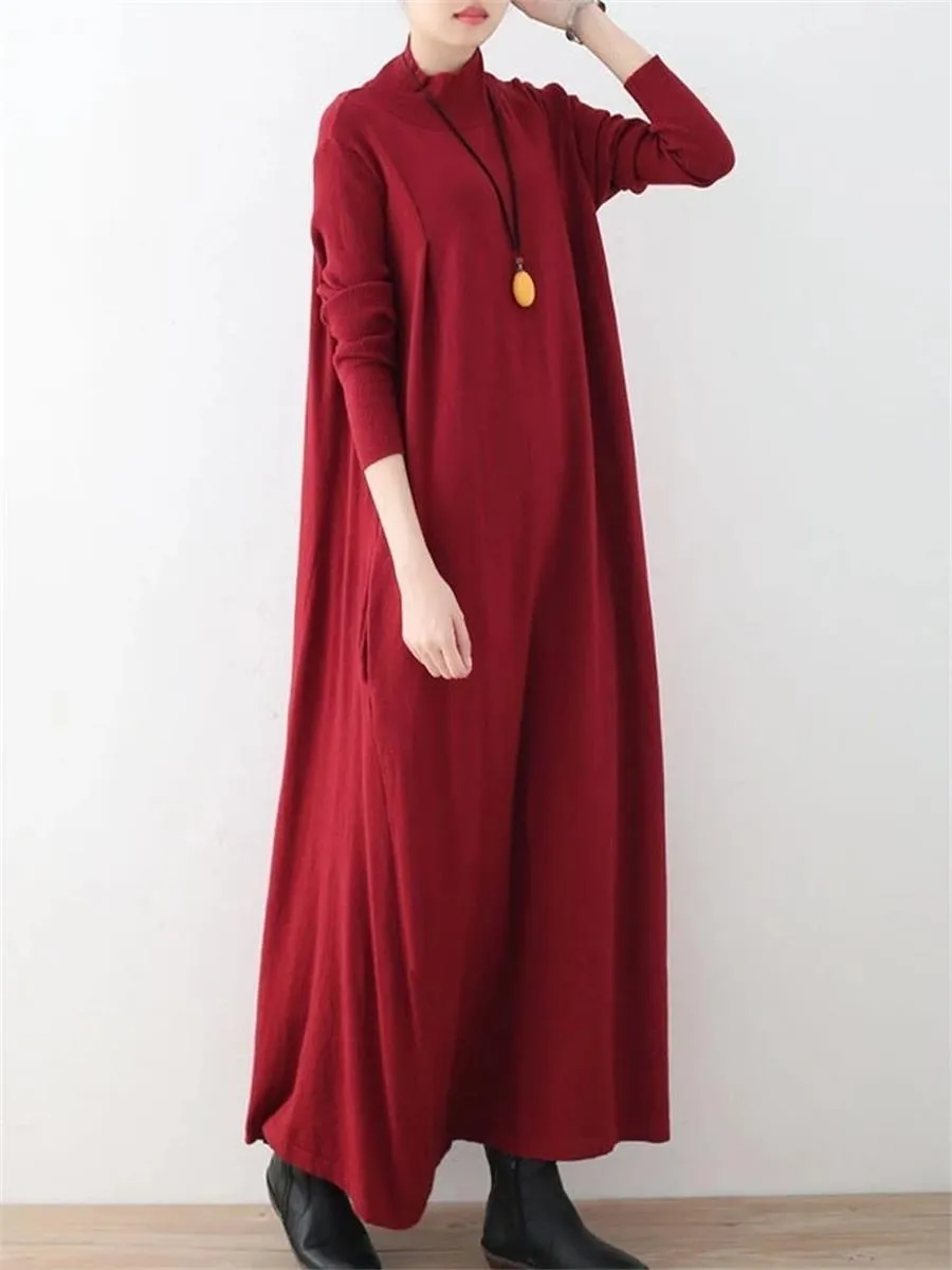 Autumn Solid Color Comfortable Loose Women'S Sweater Dress