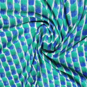 Blue & Green Brush Print Viscose Fabric