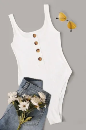 Button Front Sleeveless Bodysuit