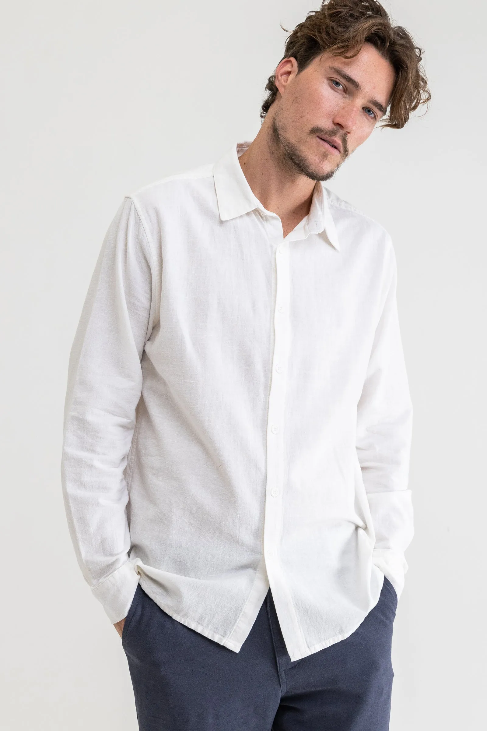 Classic Linen LS Shirt Vintage White