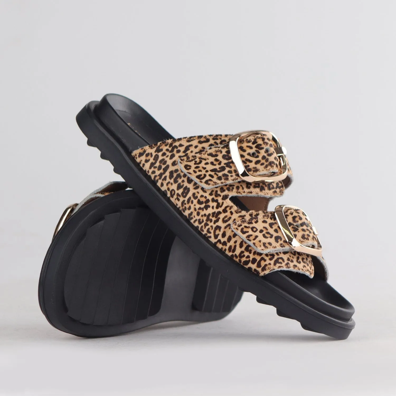 Double Buckle Birk Mules in Cheetah Print - 12681