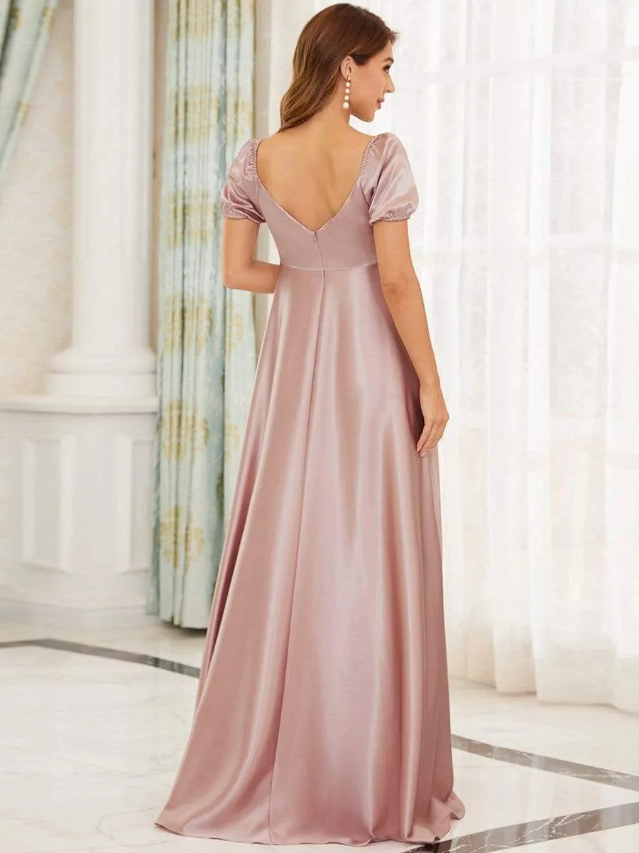 Elegant V-Neck Floor-Length Short Sleeve Bump Friendly Dresses