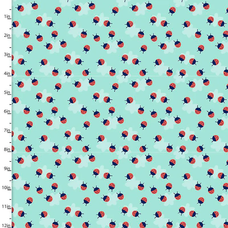 Fabric Editions Madison Red LadyBirds on Turquoise Cotton Prints