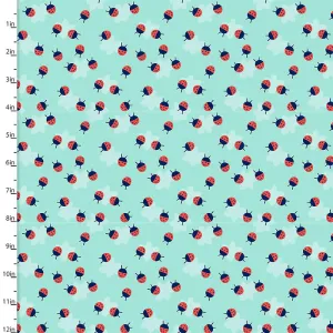 Fabric Editions Madison Red LadyBirds on Turquoise Cotton Prints