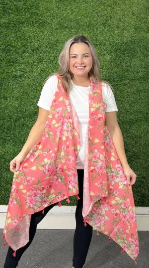 Floral Kimono Vest with Tassels