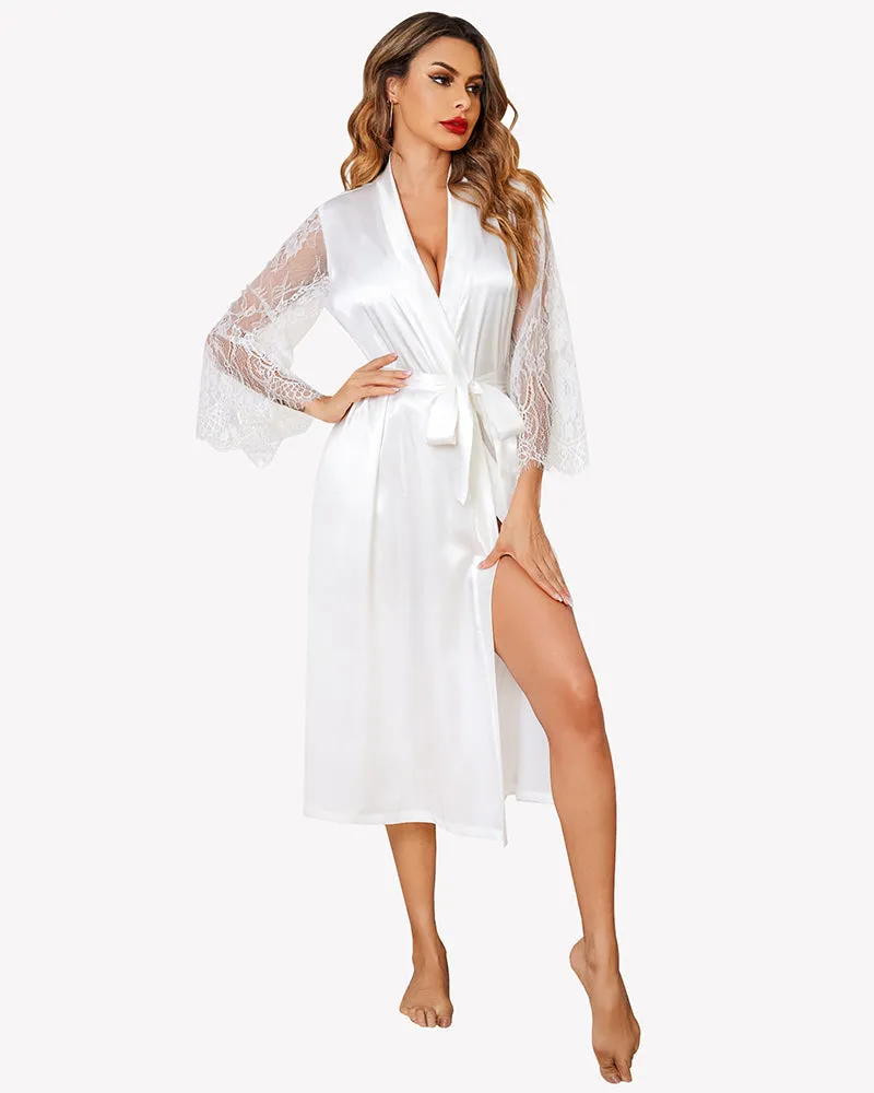 Floral Long Sleeves Lace Kimono Robe