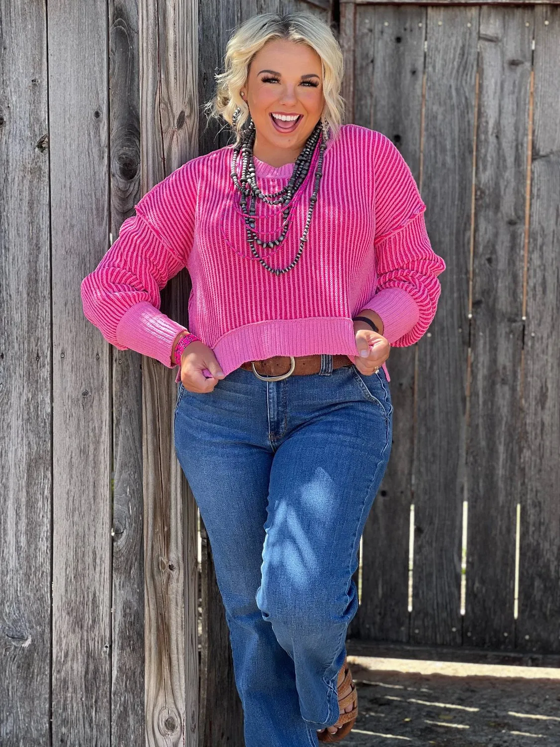 Jona Pink Ribbed Sweater