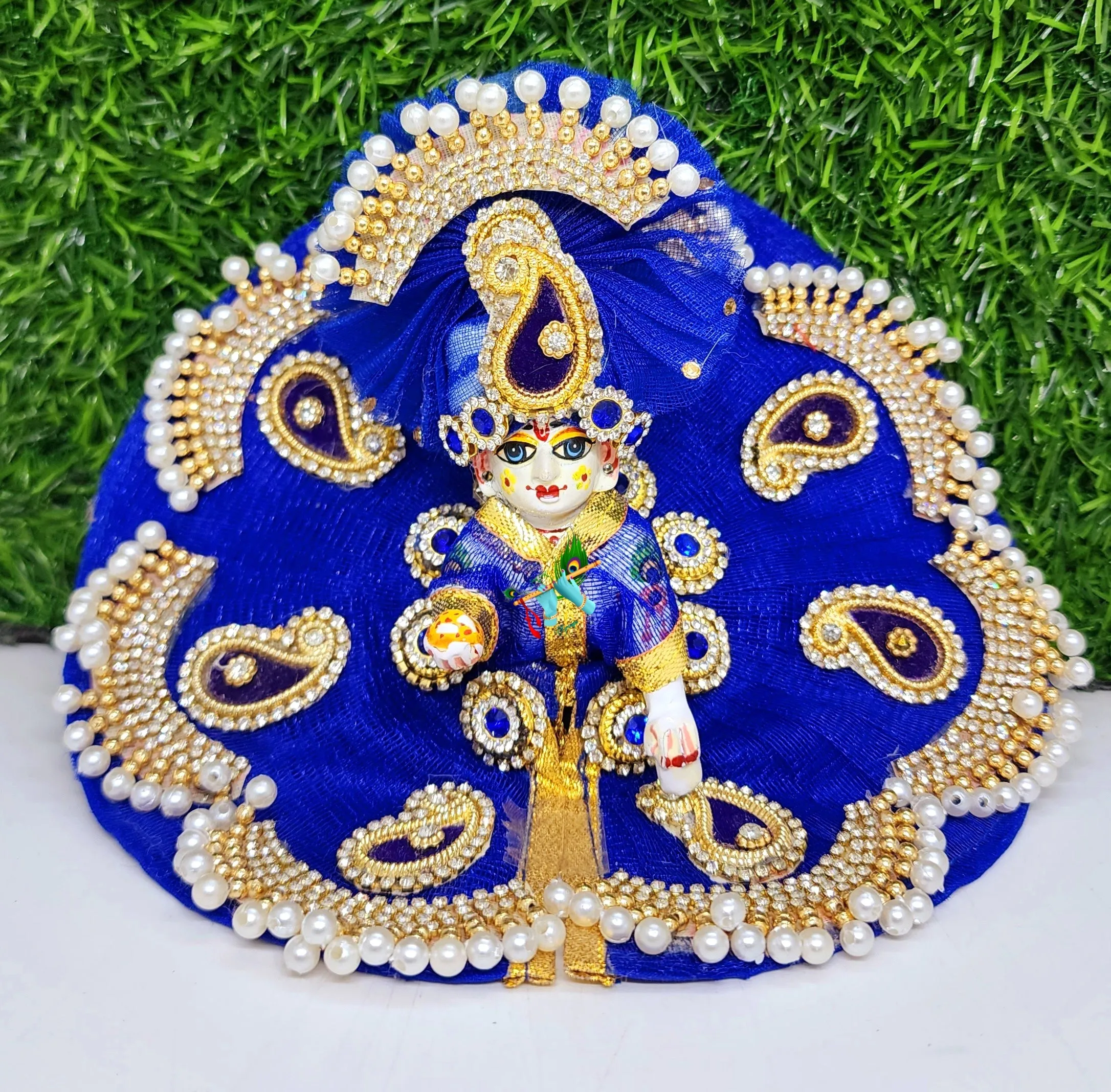 laddu gopal blue white haar heavy dress with pagdi