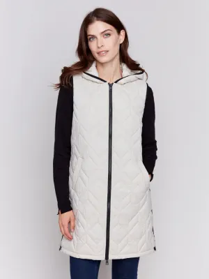 Long Quilted Puffer Vest - Almond