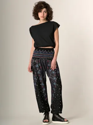 Peacock Feathers Harem Pants - High Crotch