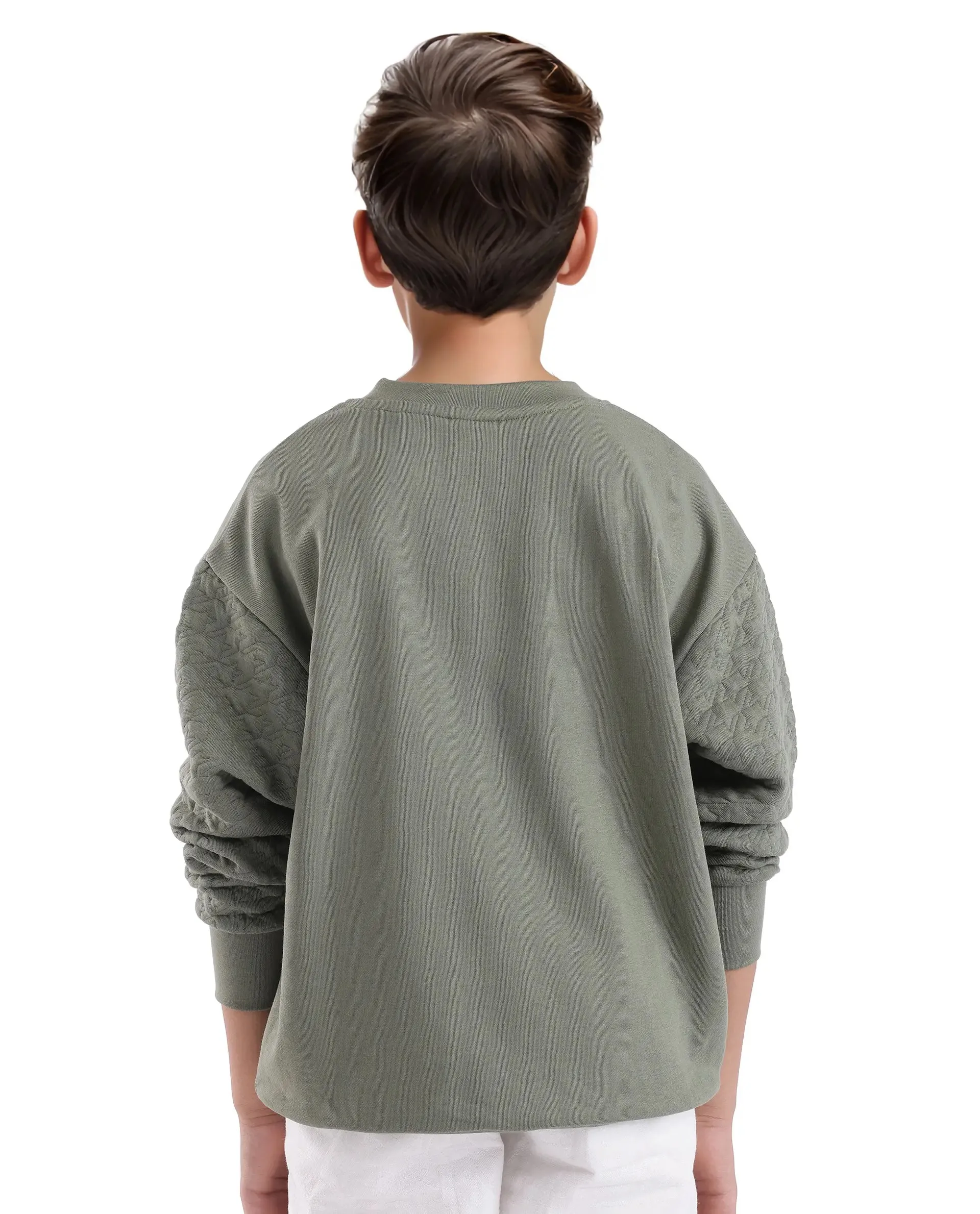 Rare Ones Kids Taron Dusky Green Cotton Poly Full Sleeve Embroidered Sweatshirt