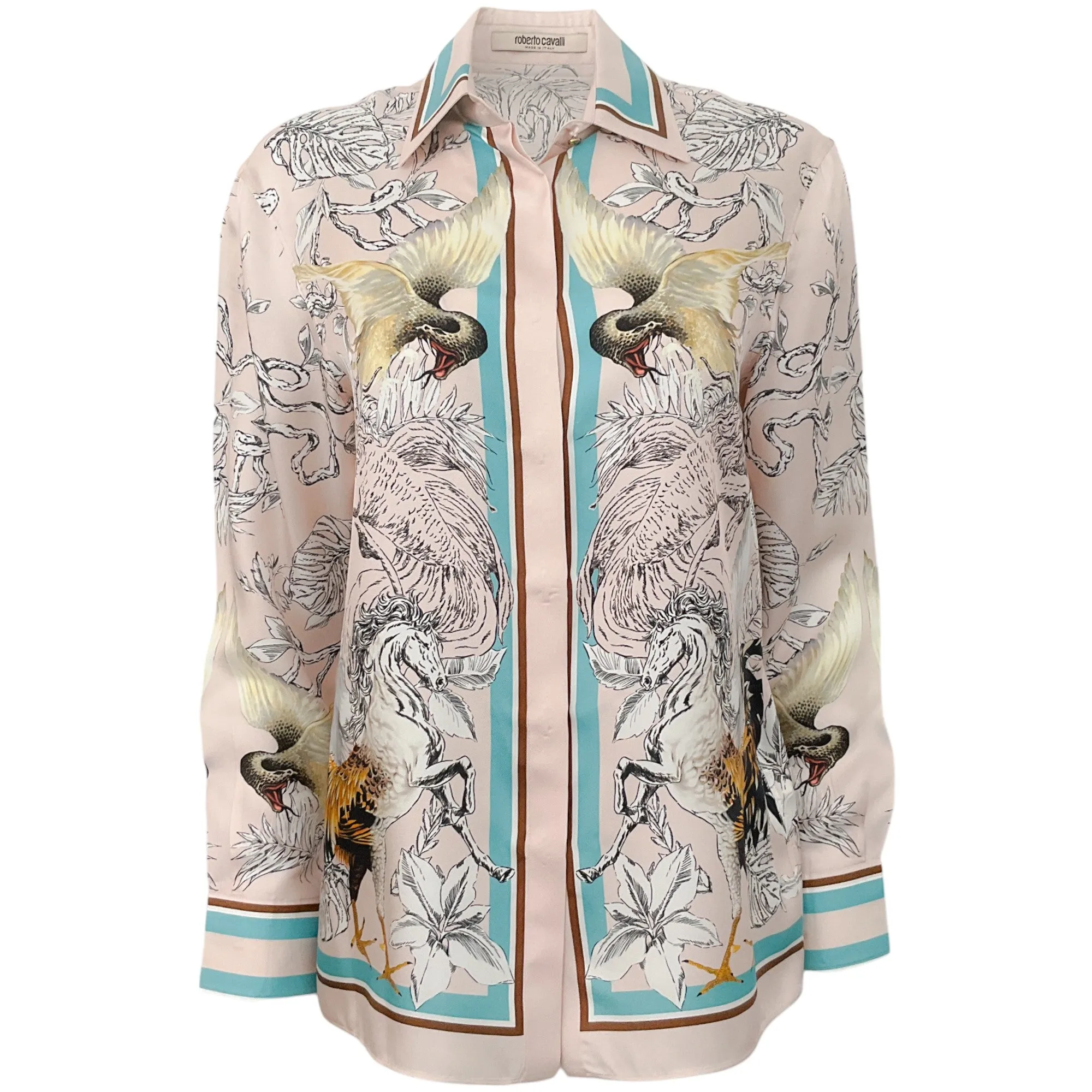 Roberto Cavalli Pink / Aqua Silk Printed Blouse