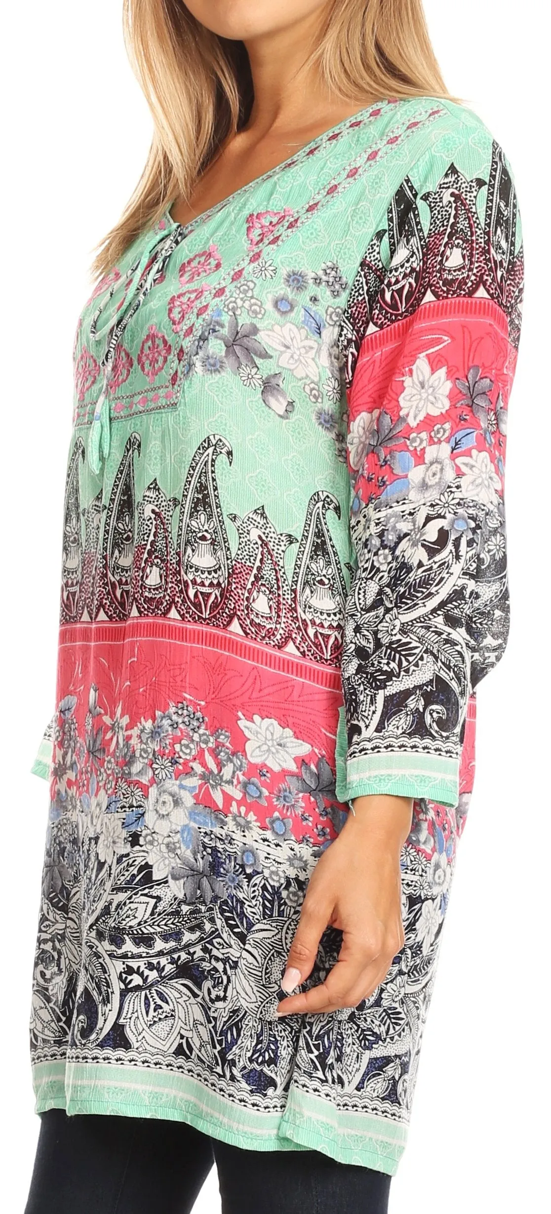 Sakkas Caterina Boho Lightweight Casual Embroidered Floral Tunic  / Blouse Top