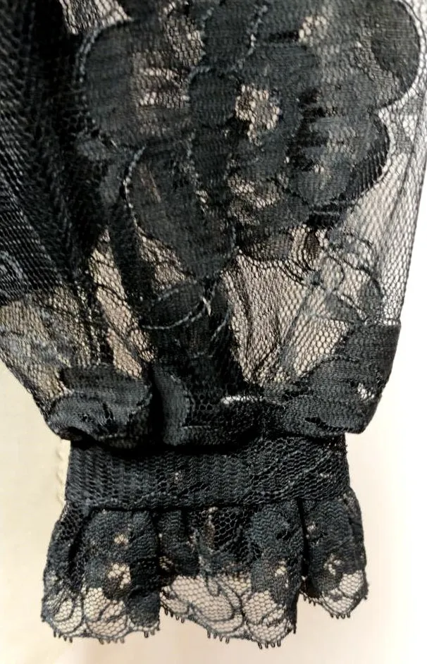 *SOPHISTICATED FANCY VINTAGE '60s JUDY BOND FANCY BLACK FLORAL LACE BLOUSE