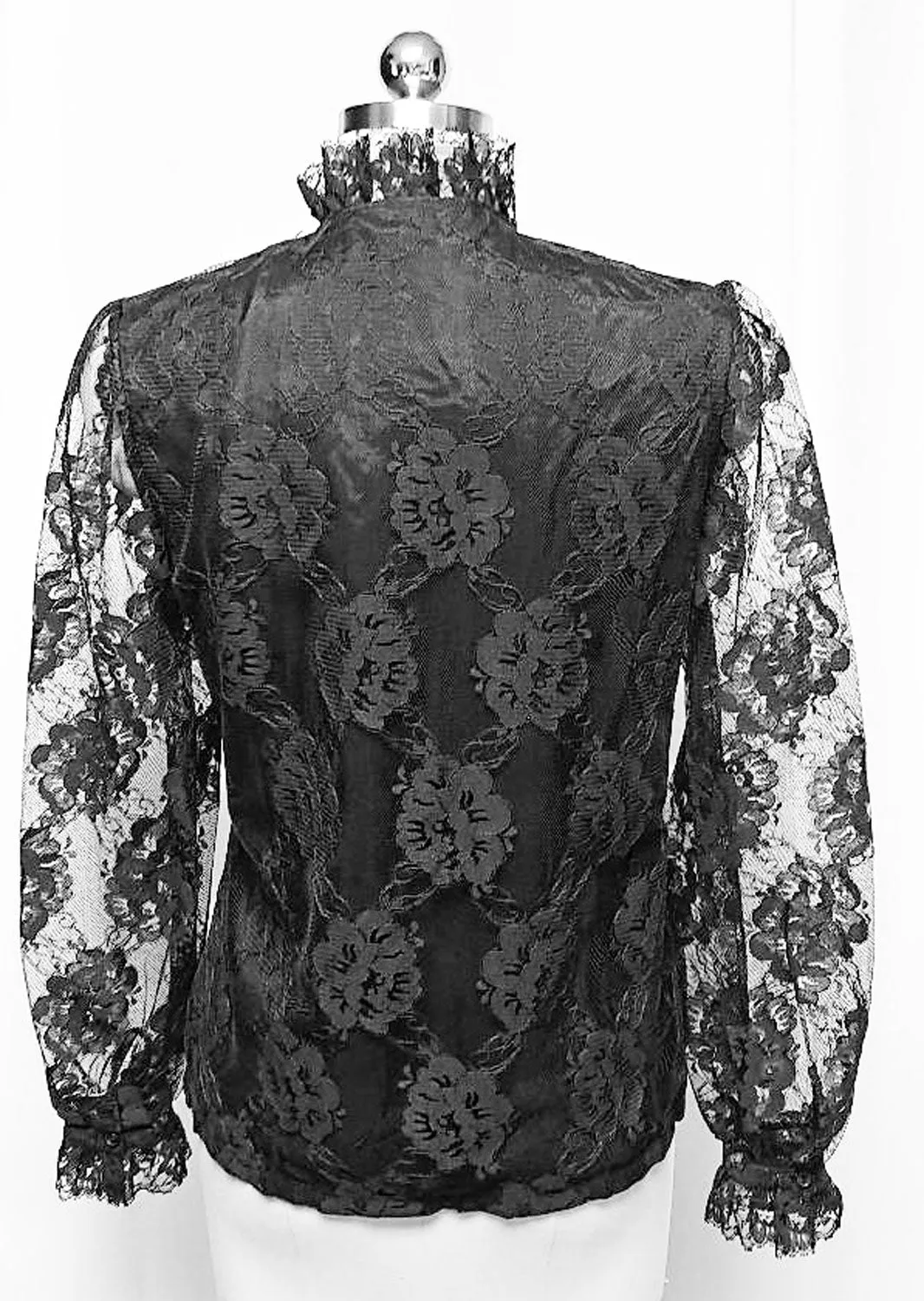 *SOPHISTICATED FANCY VINTAGE '60s JUDY BOND FANCY BLACK FLORAL LACE BLOUSE