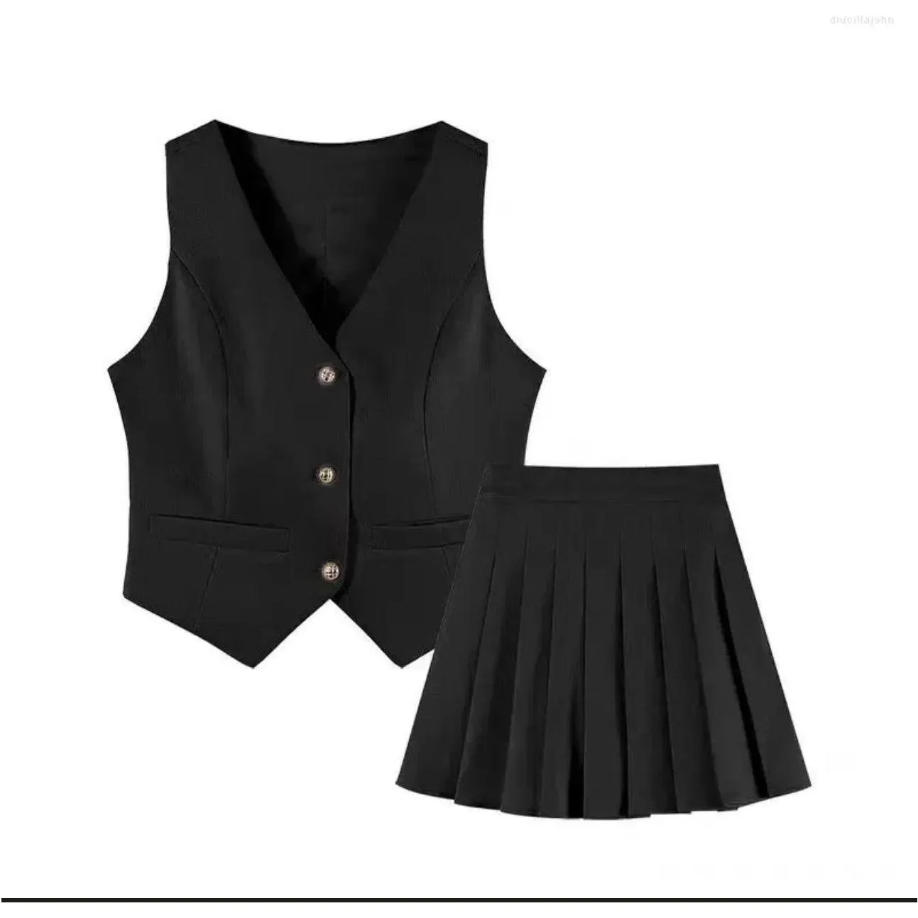 Suit Vest and pleated Mini Skirt Set