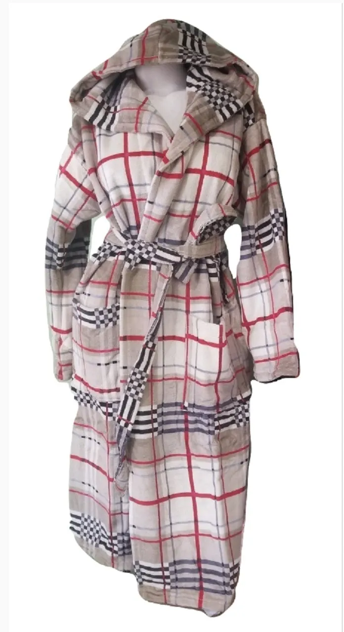 Unisex Plaid & Check Bathrobe with Hood