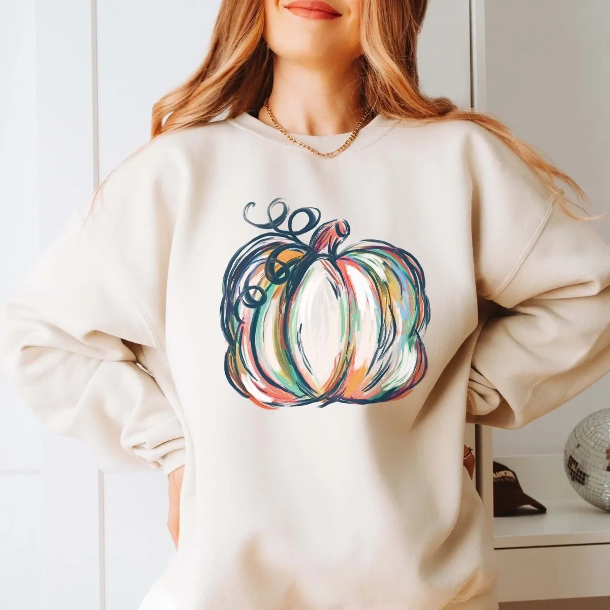 Watercolor Pumpkin Wholesale Graphic Sweatshirt - Quick Shipping