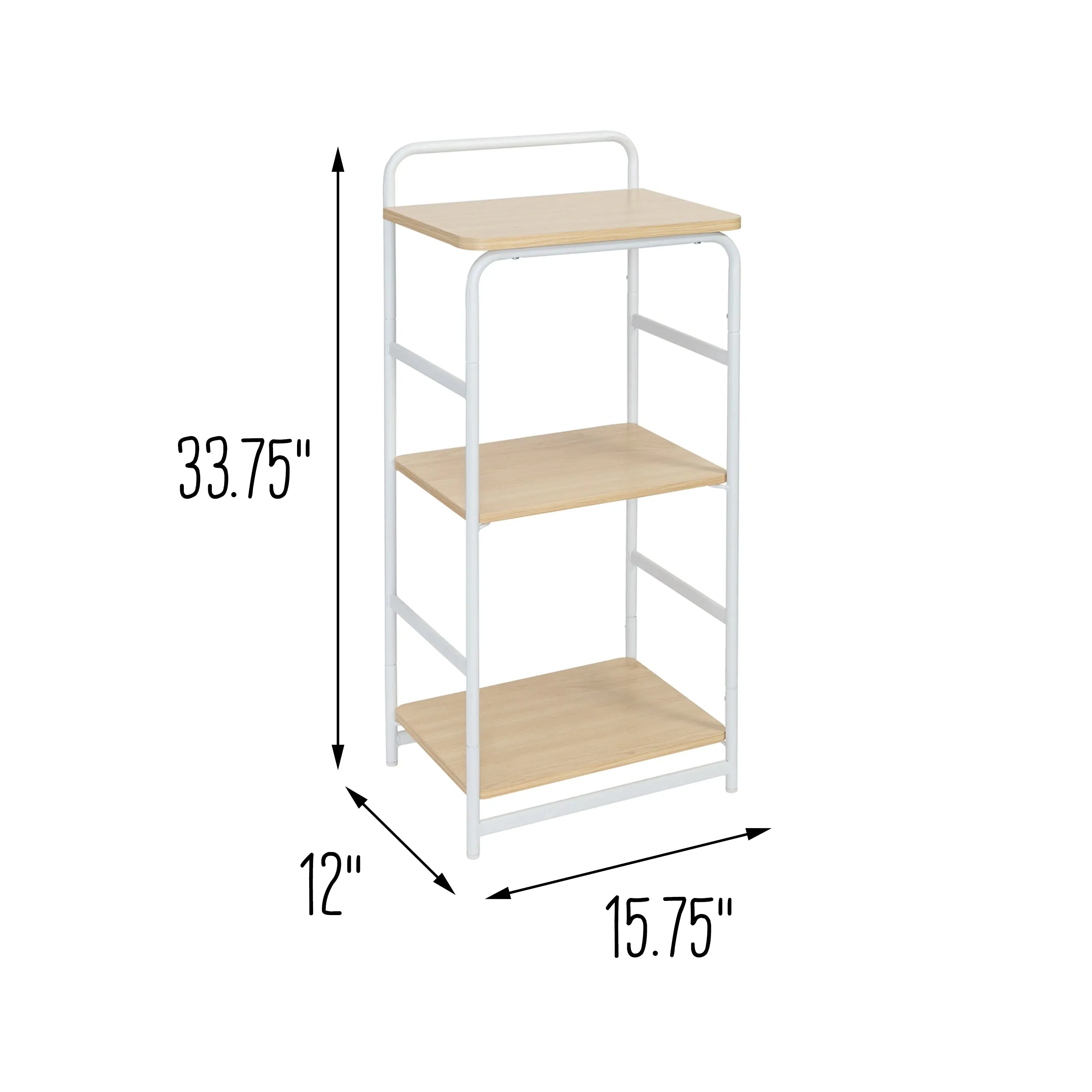 White/Natural 3-Tier Small Wood and Metal Shelf